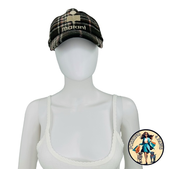Isabel Marant Tyron Logo Adjustable Baseball Cap in Dark Green Plaid One Size - Picture 2 of 9